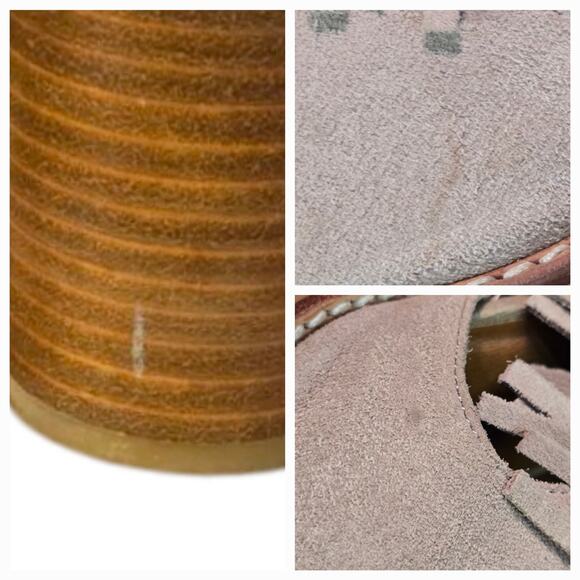 Sbicca Hickory Beige Suede Fringe Trimmed Block Heel Booties Peep Toe Size 8 - Picture 7 of 7